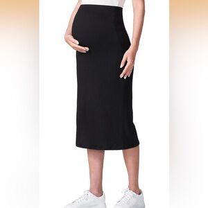 Pull On Black Maternity Over the Bump Midi Skirt